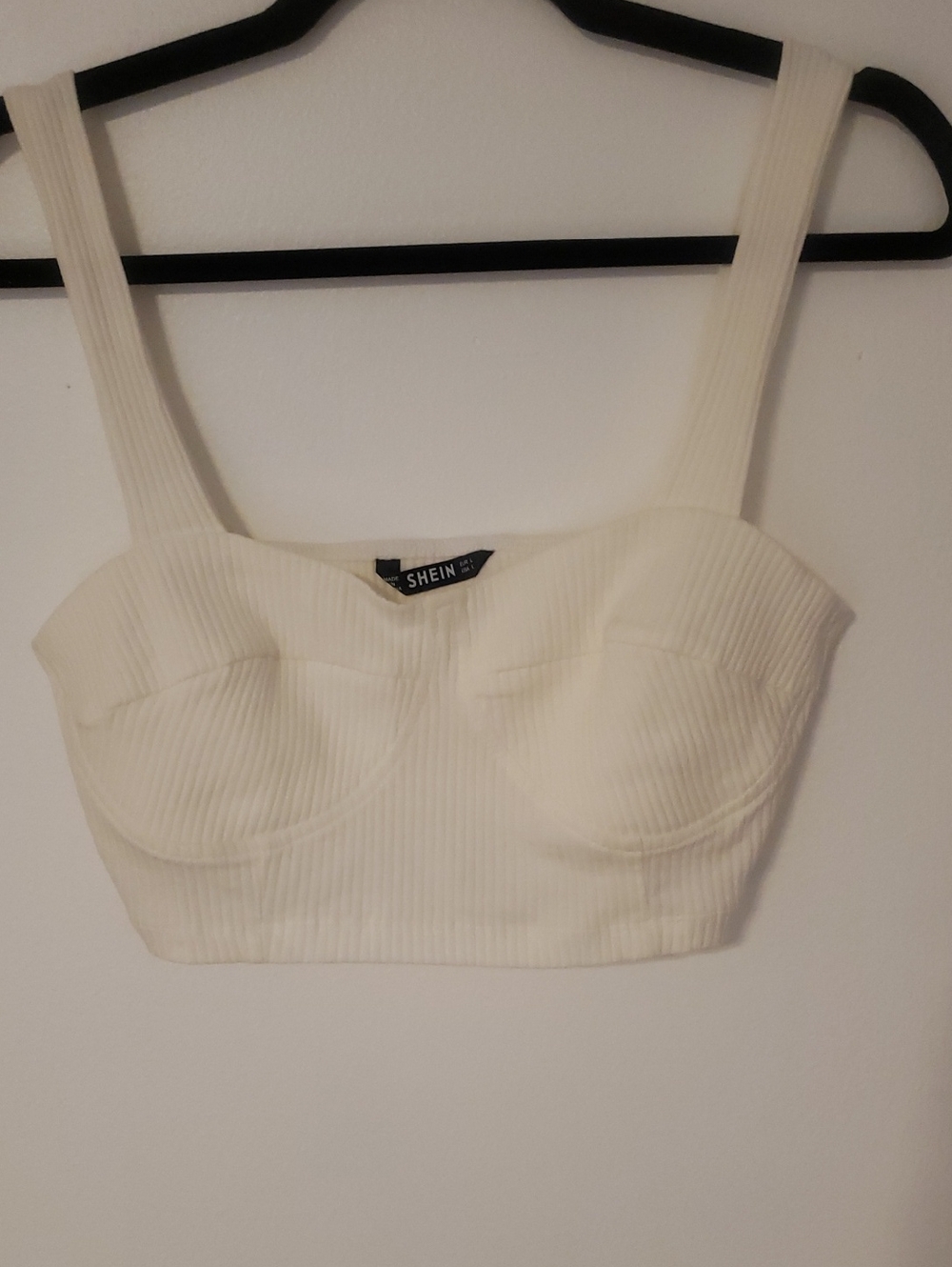 SHEIN Cream Ribbed Bustier Crop Camisole